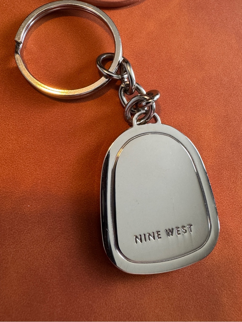 Nine West Silver Tone Logo Charm Keychain Ring Key Fob